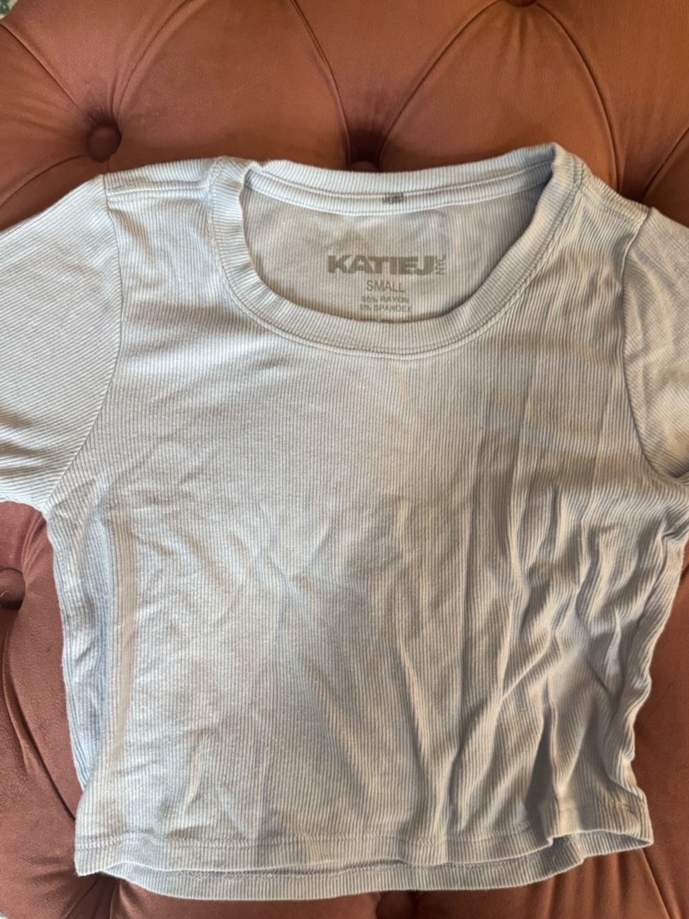 KATIE J Light Blue Ribbed Short Sleeve Tee